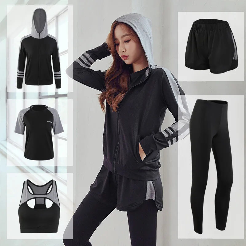

Morning Run Running Quick-Dry Running Large Size Yoga Clothes Five-Piece Plus-sized Womenswear Gym Loose-Fit Sports Set