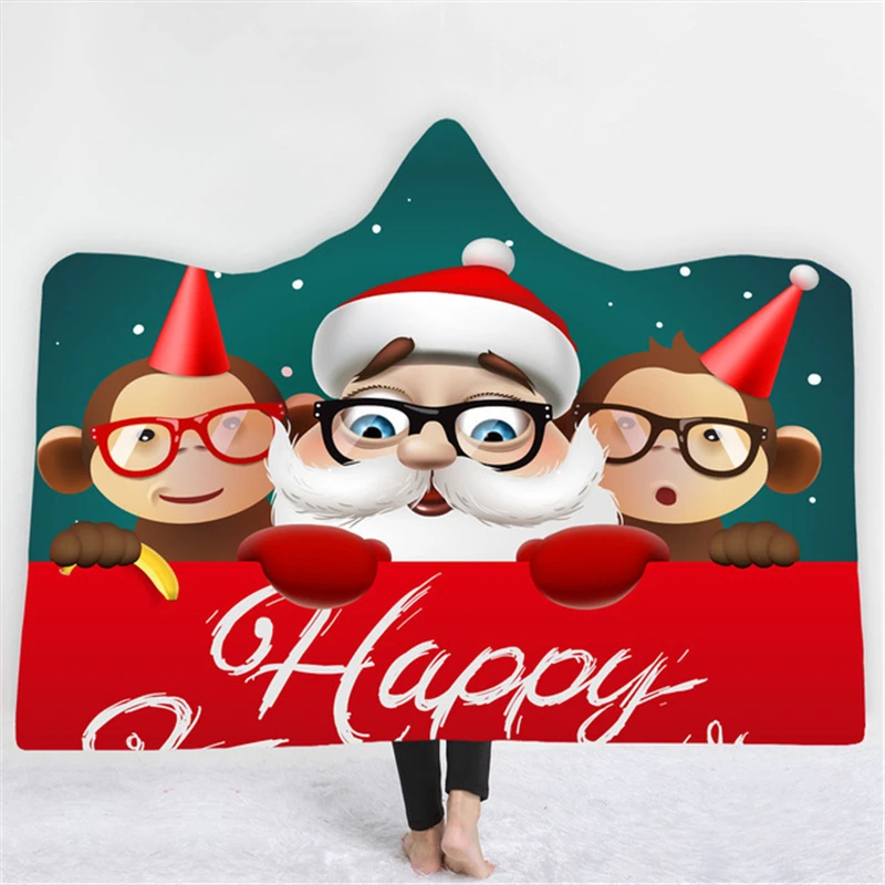 Одеяло из мягкого бархата с капюшоном и рождественским принтом в стиле аниме