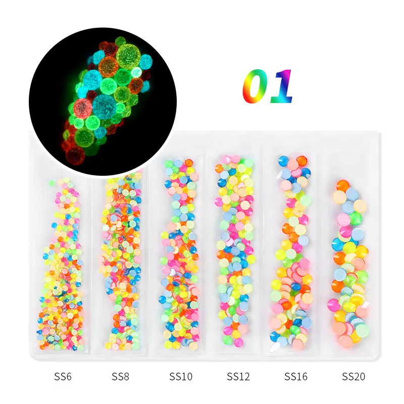 

AB Flat Back Stones 3D Glitter Fluorescence Mixed Size Nail Gems Luminous Nail Rhinestones Nails Art Decorations Nail Decor