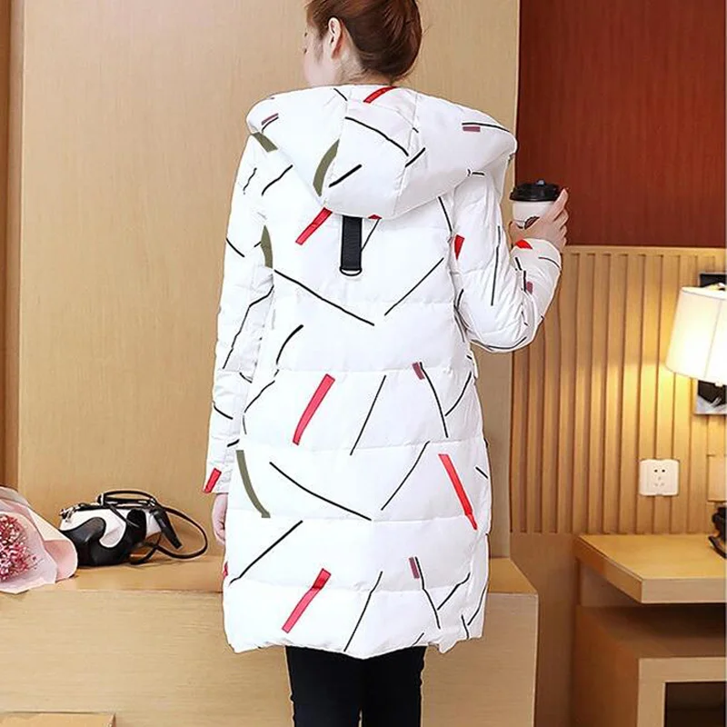 Женская пуховая хлопковая одежда зимнее Свободное пальто с принтом 2019|Женские