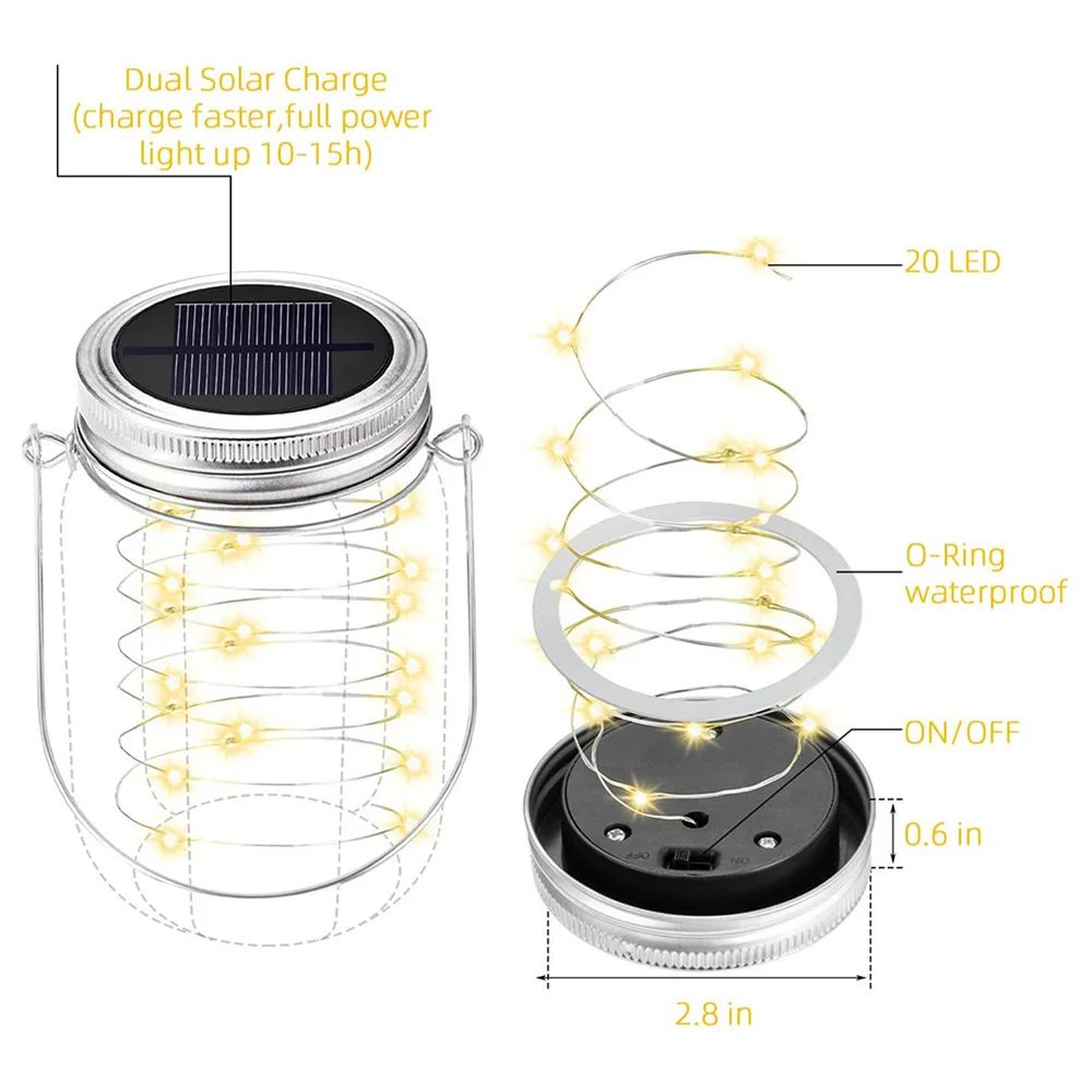 Солнечное освещение Mason Jar 5 шт. в упаковке 20 светодиодный водонепроницаемый феи