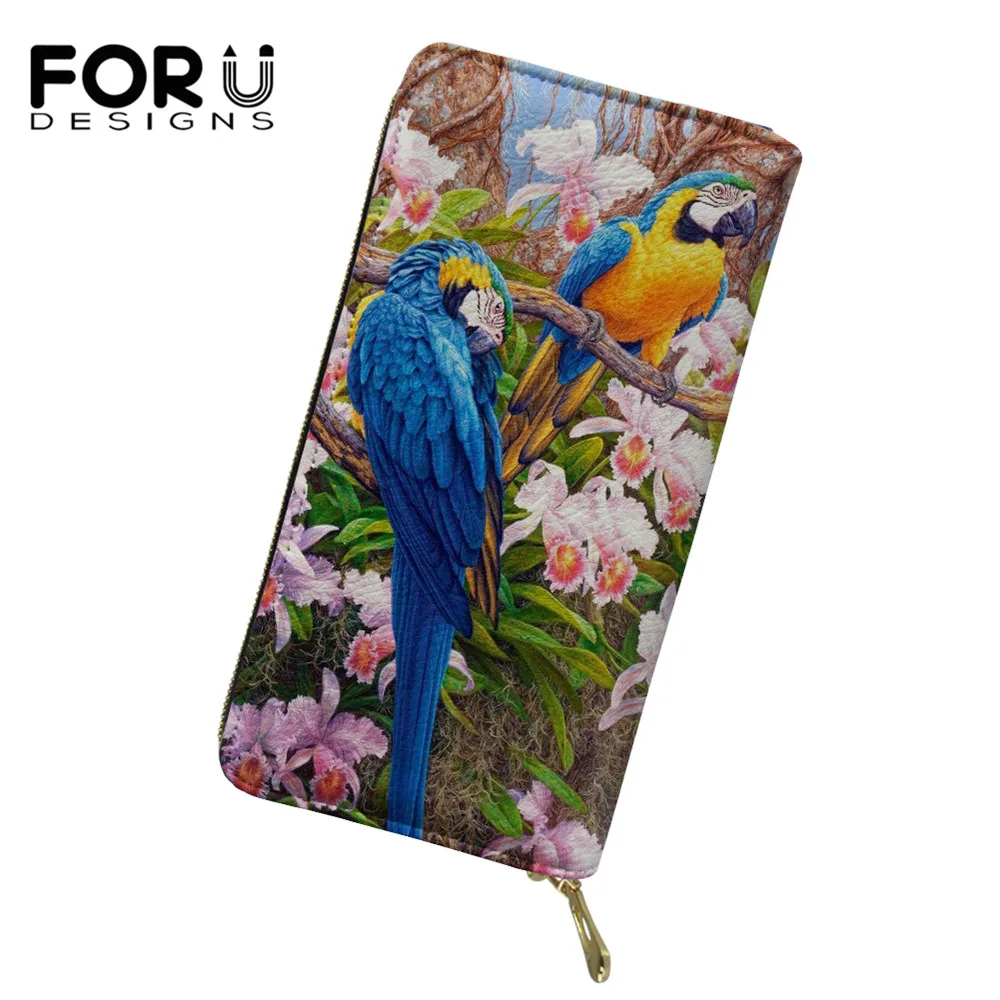 

FORUDESIGNS Retro Parrot Pattern Women Clutch Money Bag Pu Leather Women Luxury Purse With Zipper Wallet Credit Card Holder 2020