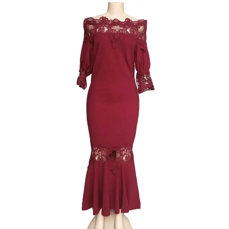Winered ОTEN кружево платье для женщин мода Новое поступление пикантные с открытыми плечами миди с ассиметричным низом Elegang Дамы Вечеринка специальные пла;Сексуальное вечернее платье на одно плечо - Цвет: Winered
