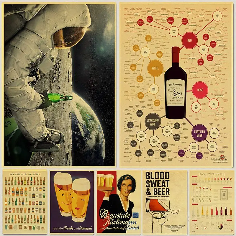 

Интересная коллекция пива, вина, ретро плакаты, домашний декор, крафт-бумага, печатные Настенные Декоративные плакаты для комнаты