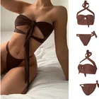 Новинка, комплект бикини-бандо iTranyee с цветочным или однотонным рисунком, женский купальник с бантом и высоким вырезом, Бразильская пляжная одежда с вырезами