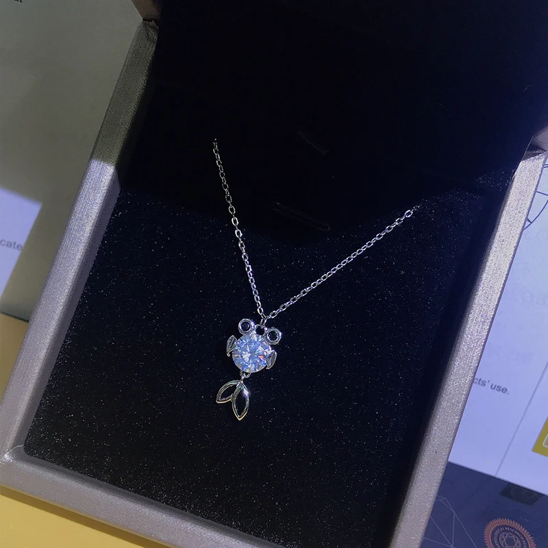 

Moissanite Necklace 100% 925 Sterling Silver Luxury Wedding Bride Women Party Necklace Women's Gift