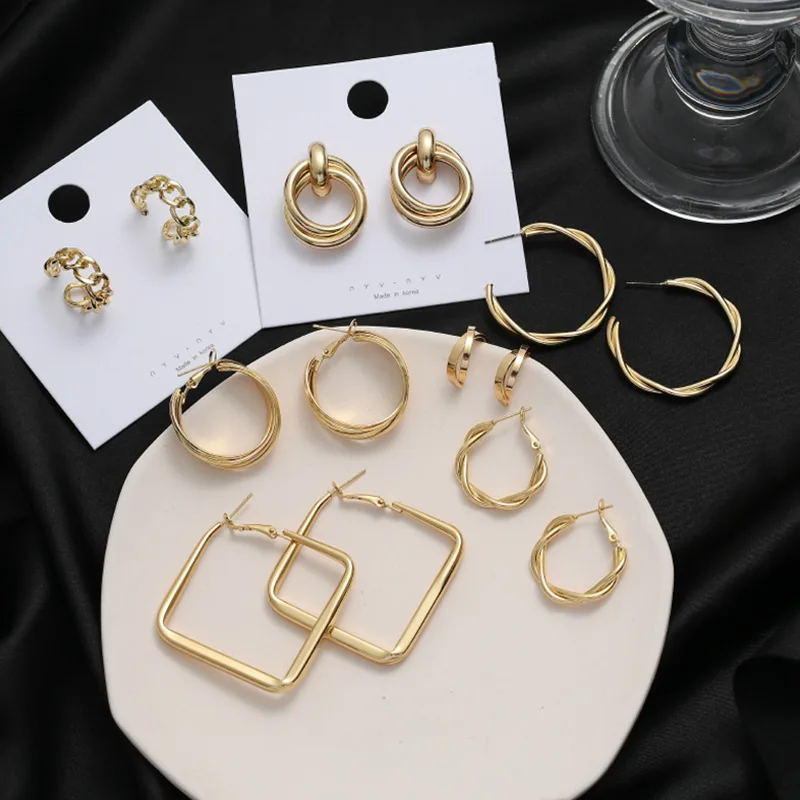 

925 Silver Needle European And American Retro Geometric Metal High-Grade Irregular Circle Exaggerated Cold Wind Earring