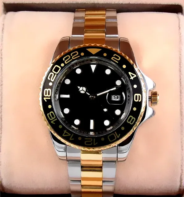 Роскошные мужские часы GMT из нержавеющей стали с автоматическим перемещением