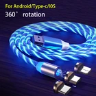 Светящийся светодиодный магнитный кабель USB Type-C для быстрой зарядки, магнитный кабель USB Micro, зарядный кабель, провод для iPhone, Huawei, Samsung