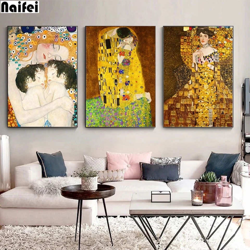 

Абстрактная Ретро алмазная живопись «сделай сам» Классическая известная поцелующая картина Густава Климта полная квадратная круглая Алма...