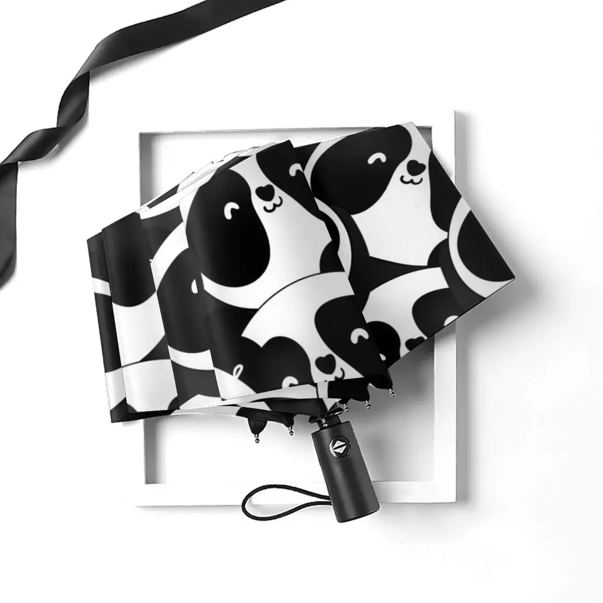 Offerte In Bianco E Nero Panda Teste Antivento Automatico Pieghevole Invertito Ombrello Portatile Paraguas Per Uomo Donna