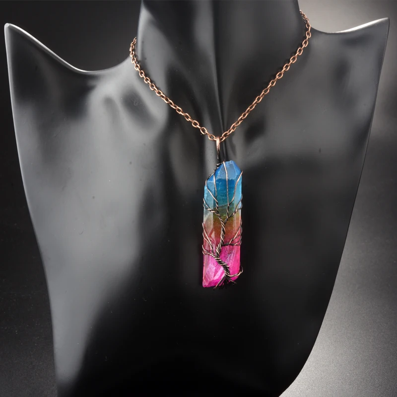 2019 ручная работа 7 чакр натуральный/Радужный камень дерево жизни ожерелье с