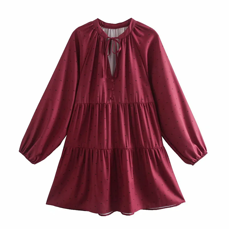 

Women's 2021 New Spring Summer Oversized Solid Color Lace Up Short Dresses Ladies Fashionable Elegant Polka Dot Mini Dress
