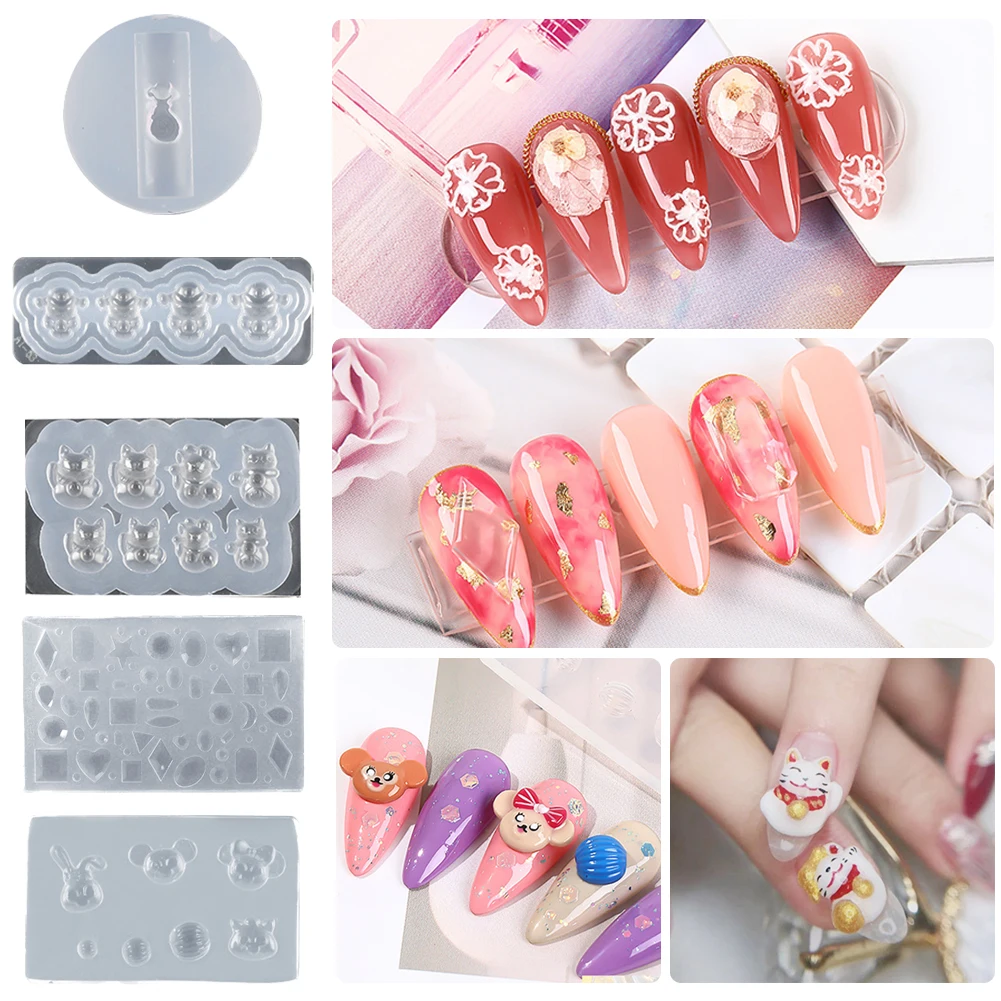 

Reusable Five molds Silicone Nail Molds DIY Nail Art Carving Mold Lucky Cat Decorative Tools for Nail Art Silicone material