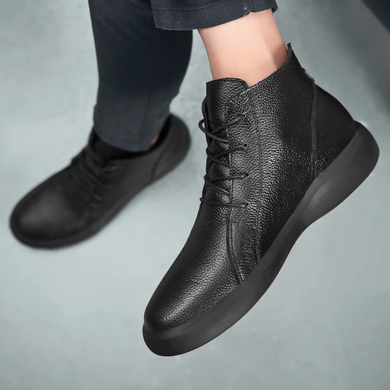 Ботинки мужские кожаные на шнуровке повседневные ботильоны байкерские базовая