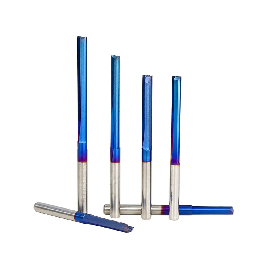 

1pcs Straight Milling Cutter 3.175 Shank Nano Blue Coated 2 Flute Carbide End Mill for Wood MDF Plastic CNC Engraving Bit