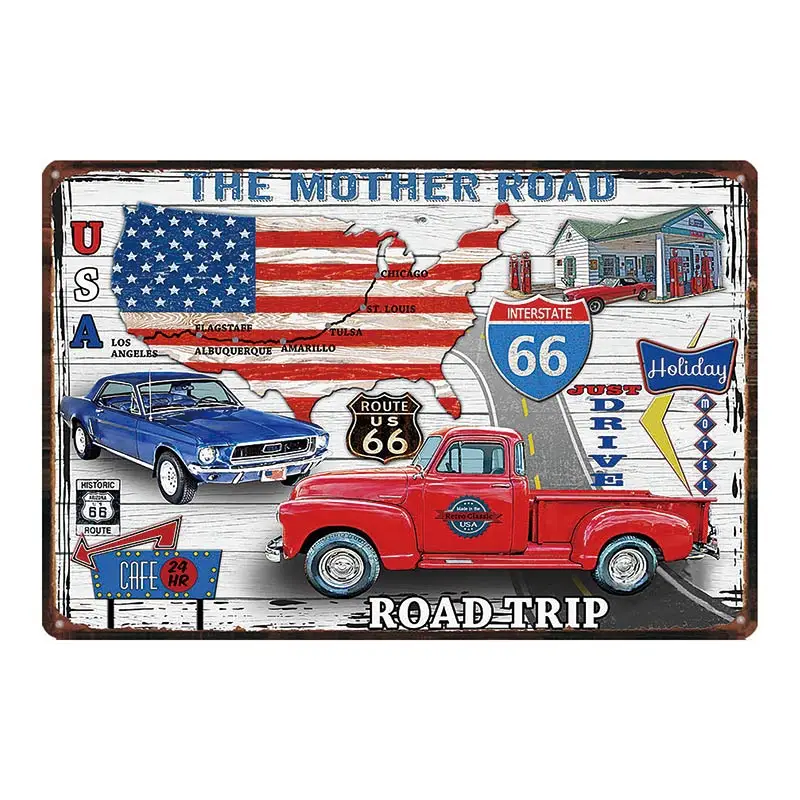 Американский High Route 66 потертый шик автомобильный оловянный знак металлическая