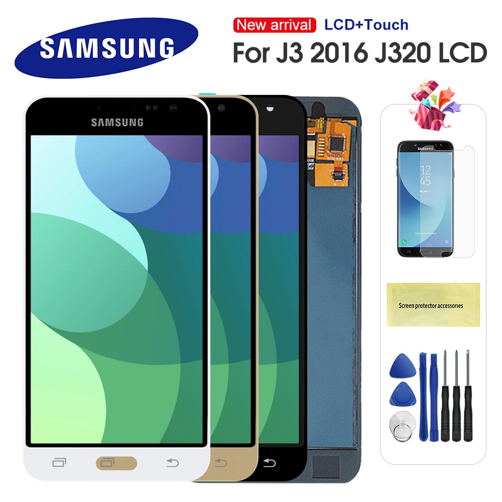 

ЖК-дисплей для Samsung Galaxy J3 2016 J320 J320F J320H, ЖК-дисплей с сенсорным экраном и дигитайзером с рамкой, регулируемой яркостью