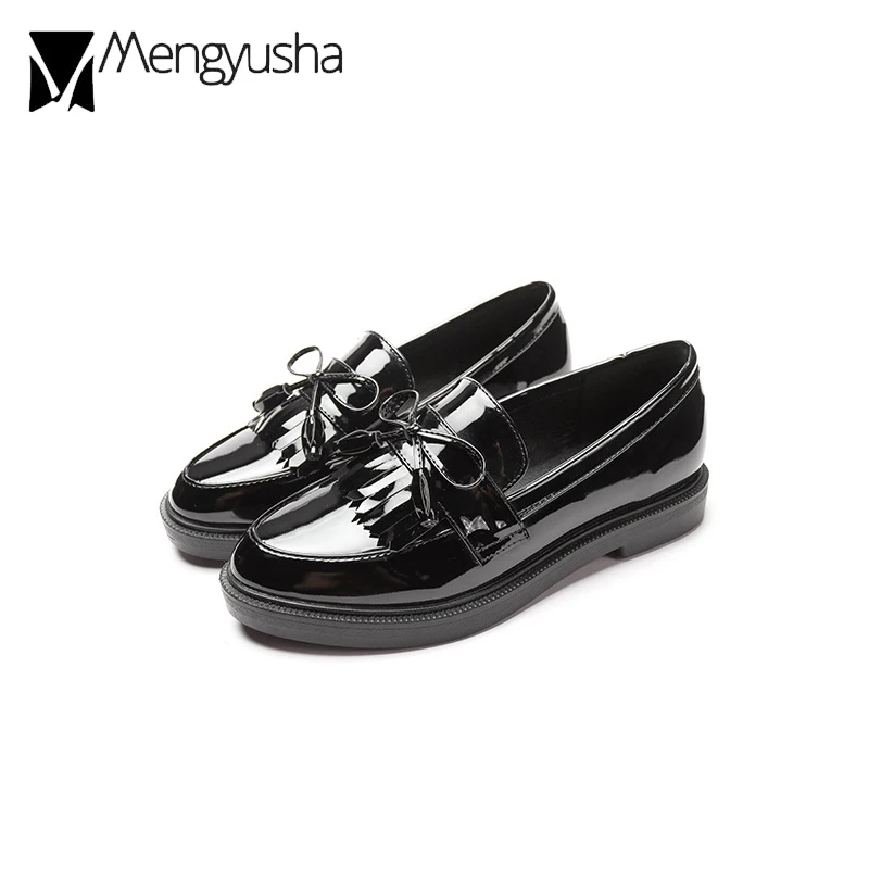 Брендовые туфли-оксфорды с бахромой и бантом Женские однотонные мокасины на