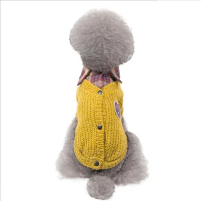 Yellow DOGBABAY осенне-зимний вязаный свитер для питомца, теплое хлопковое пальто с отворотом для собак, двухногая Одежда для собак для маленьких домашних животных, S-XXL - Цвет: Yellow