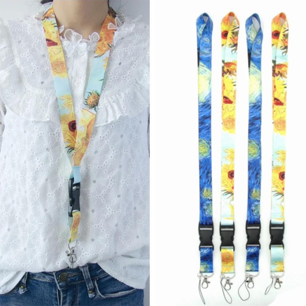 

1pc Novelty Starry Sun Flower Pattern Neck Strap Hang Rope for Keys ID Card Phone Straps Badge Reel Card Holder Lanyard Ribbon