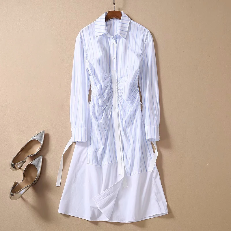 

QUALITY Newest HIGH Paris Fashion 2021 Designer Dress Women's Long Sleeve Striped Shirt Dress