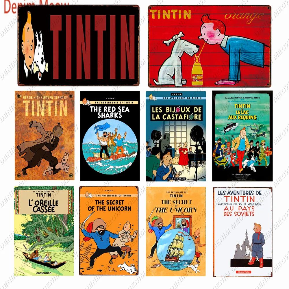 Фото Tintin Catoon металлический знак винтажный настенный художественный постер для паба