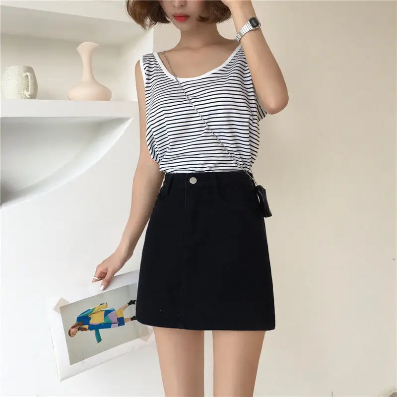 

Skirts Women Solid Ins Denim Korean Fashion Mujer Faldas Mini Elegant Casual All-match High Waist Summer Harajuku Streetwear New