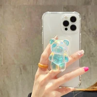 3d cute cartoon bear transparent ring holder stand phone case for xiaomi redmi 9a 9c note 10 pro 7 8 8t 9s 9t 9 11 soft cover
