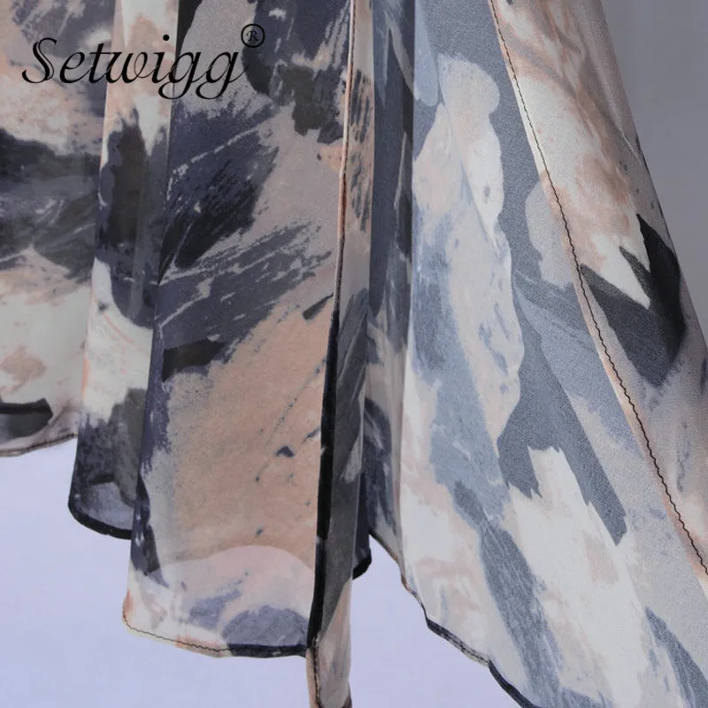 

SETWIGG Women's Summer Bohemian Long Chiffon Skirts Zipper Blooming Ink Painting Printed Side Split Long Chiffon Skirts SG74