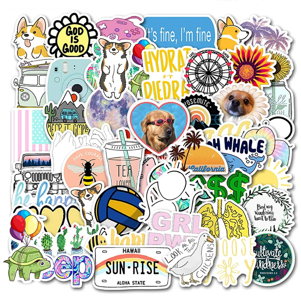 

50 PCS VSCO Stickers for Laptop Water Bottles Hydro Flask Phone Suitcase Fridges Cute Stickers Waterproof 100% Vinyl Stickers
