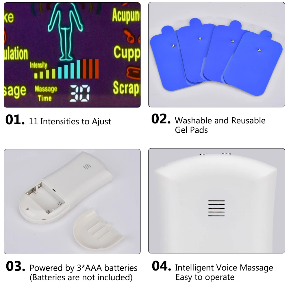 

6 Modes Electric Tens Unit Machine 4 Electrode Pads Pain Relief Pulse Massage EMS Muscle Intelligent Voice Electroestimulador