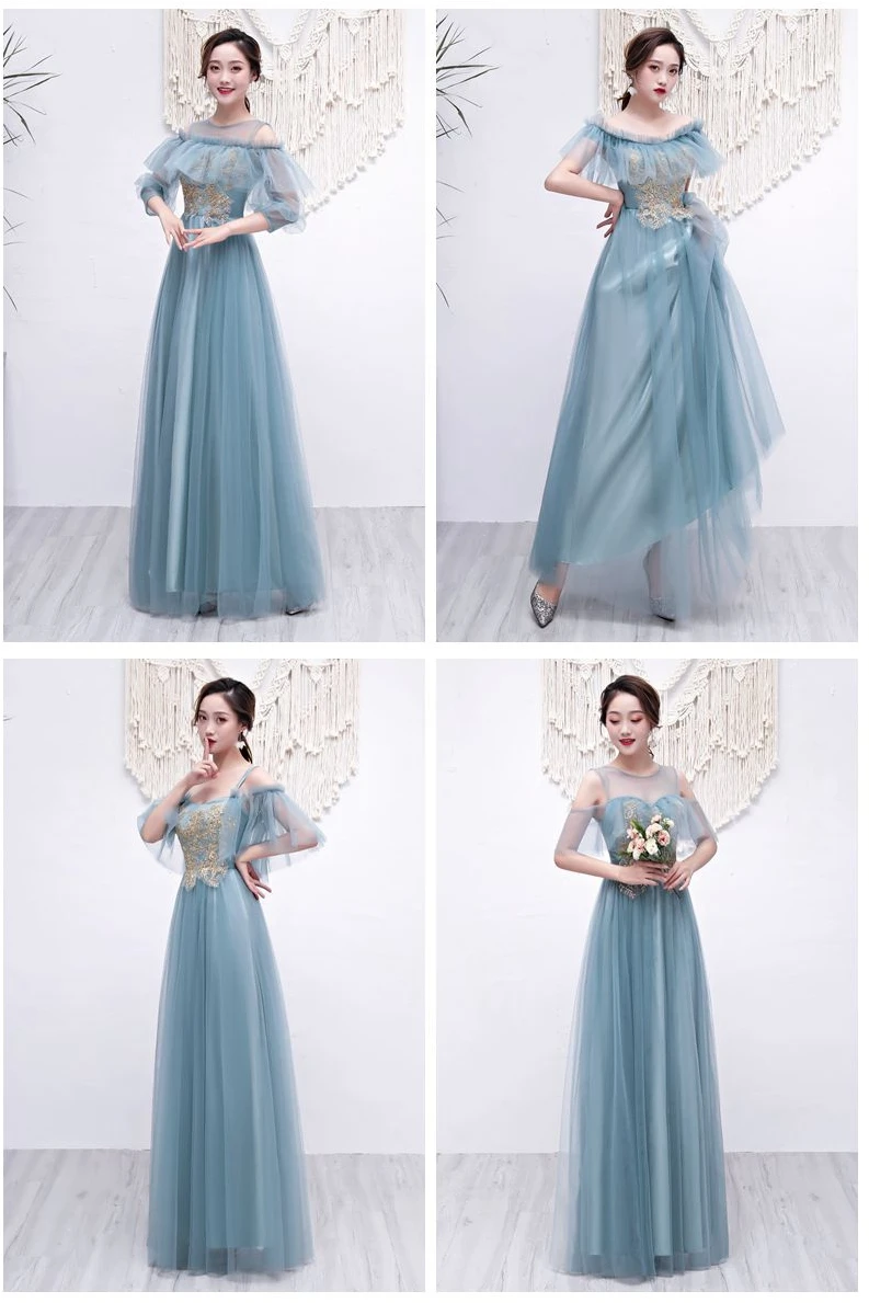 Длинное платье подружки невесты из тюля размера плюс Vestido Azul Marino элегантное