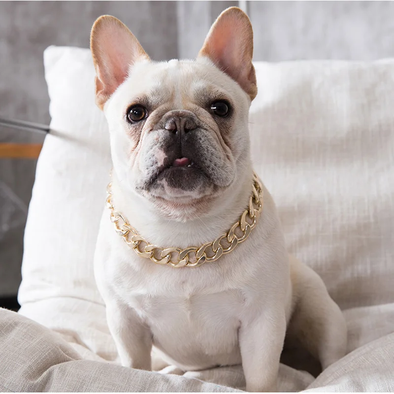 Plastic Punk Gold Dog Chain Collar Pet Necklace Adjustable Dog Collar for Medium Large Dogs Bulldog Training Dog Accessories