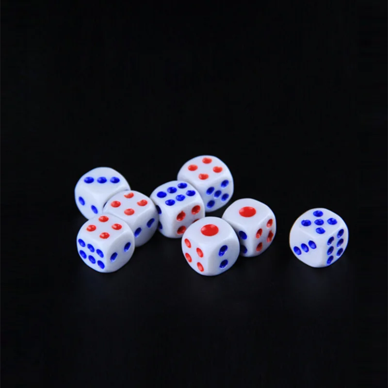 

10PCS 12mm Resin Acrylic White Blue Pip Dice Round Corner DIY Teaching Props Dice D6 For Board Game and Other Games Accessories