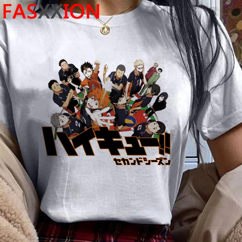 

Футболка Haikyuu, летний топ, мужская одежда с принтом для пары, белая футболка 2021, футболка в стиле Харадзюку, футболки с графическим рисунком ...