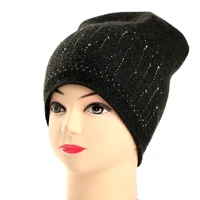 zjbechahmu cashmere knitting beanie caps for womens winter hats rhinestones double deck warm skullies beanies female fashion hat