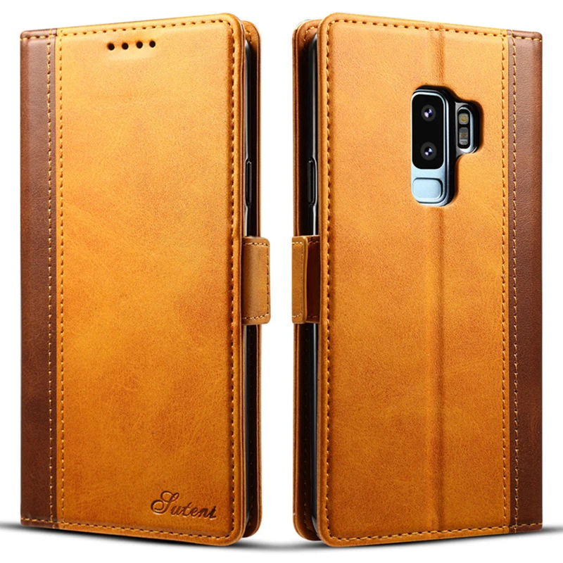 

EAOR Wallet Flip Phone Case for Samsung S9 S10 Plus S10E Cowhide Leather Protective Case Cover with Phone Stand Function