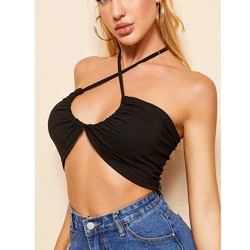 Женский пикантный топ на бретелях с перекрестными лямками без рукавов шнуровке