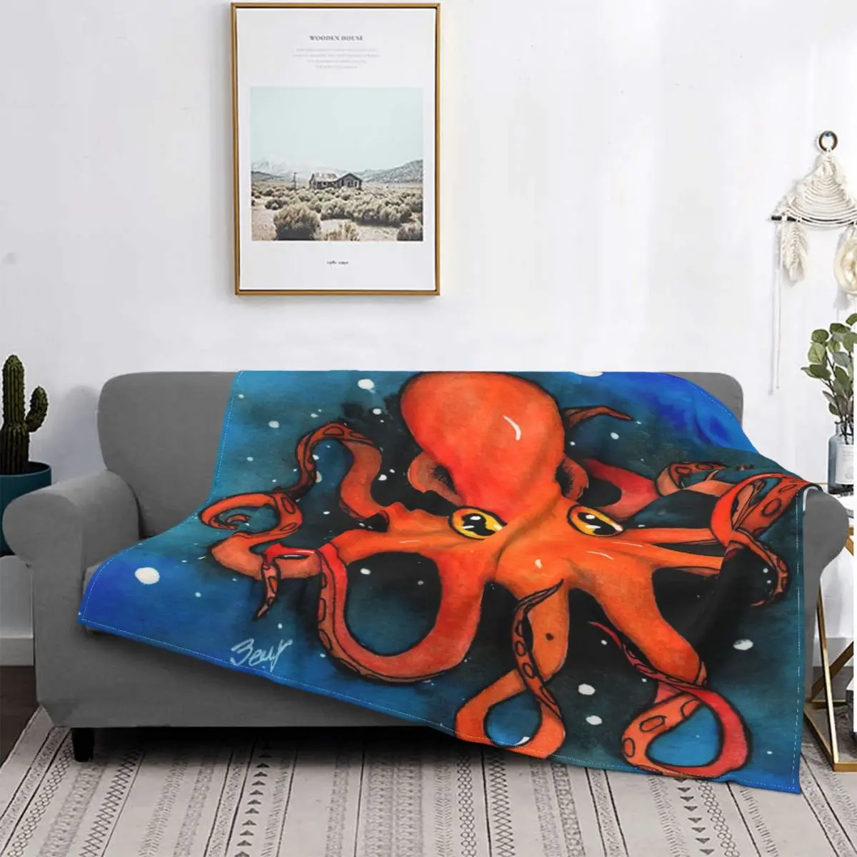 

Octo-Manta a cuadros naranja, para cama colcha, Picnic, manta de verano