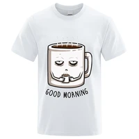 good morning sleepy coffee printed t shirts cartoons unisex sportswear wild oversize short sleeve skin friendly brand mens tops