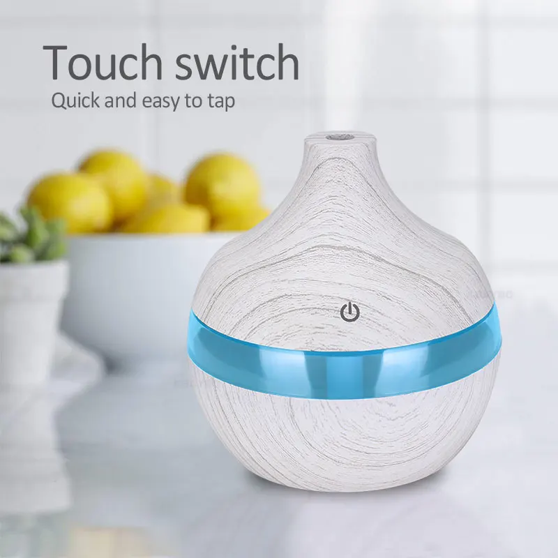 

KBAYBO USB air humidifier white wood grain USB diffuser with 7 colors LED lights ultrasonic humidifier for home bedroom