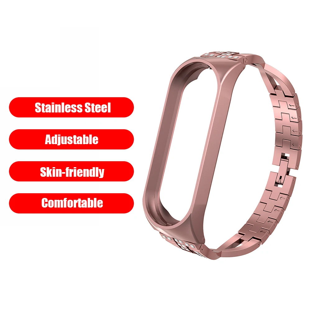 

Smart Watch Band Strap for Xiaomi Band 6/5 Stainless Steel Diamond-Encrusted Wristband X-Shaped Watch Belt Strap