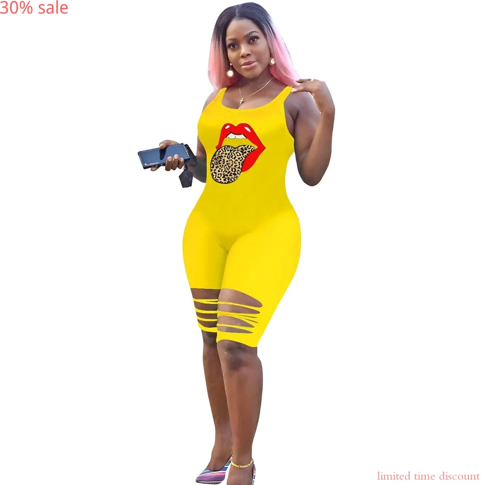 Летние пикантные комбинезон для женщин рваные укороченные Боди без рукавов с