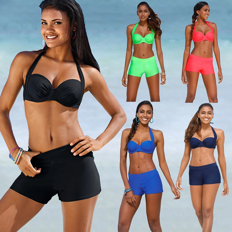 2019 купальник Танкини купальники женские летние сплошной цвет пляжные бикини