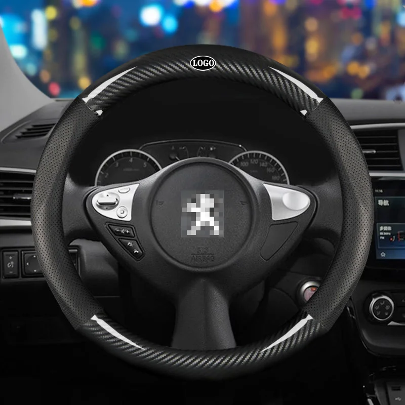 

Anti Slip Car Carbon Fiber Steering Wheel Cover for Peugeot Models Auto Interior Protective Accessories Car Styling 38cm