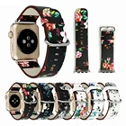 Кожаный ремешок для Apple Watch band 44 мм 40 мм, аксессуары для часов с цветочным принтом, браслет для iWatch 38 мм 42 мм series 3 4 5 6