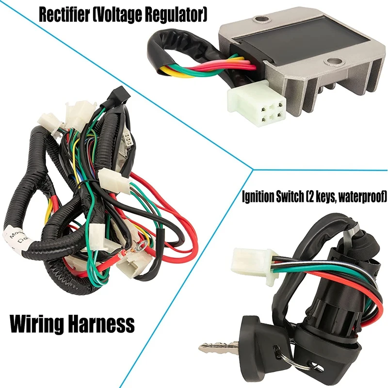 ATV Wiring Harness Kit, with CDI Stator Regulator Ignition Switch Solenoid Relay for GY6 125Cc 150Cc ATV 4-Stroke Parts images - 6