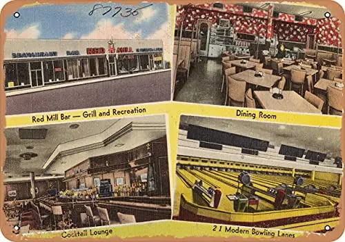 Металлическая открытка Мичигана-Красная мельница-гриль и отдых столовая