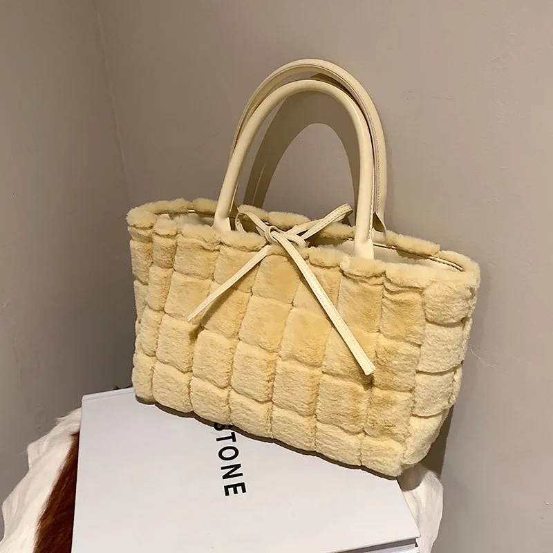 

Faux Fur Large Tote bag Winter New High-quality Soft Plush Women's Designer Handbag Luxury brand Weave Handbag Travel Bag